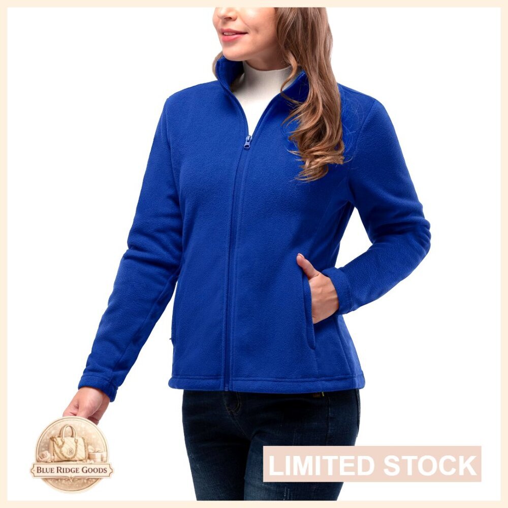 Women's Zip Up Fleece Jacket Classic Fit Lightweight Warm Winter Coat with
